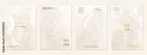 Vector set of cover design template with paper cutting abstract patterns; Modern white gradient; Realistic carving art; Vector 3d templates; Material design concept.
