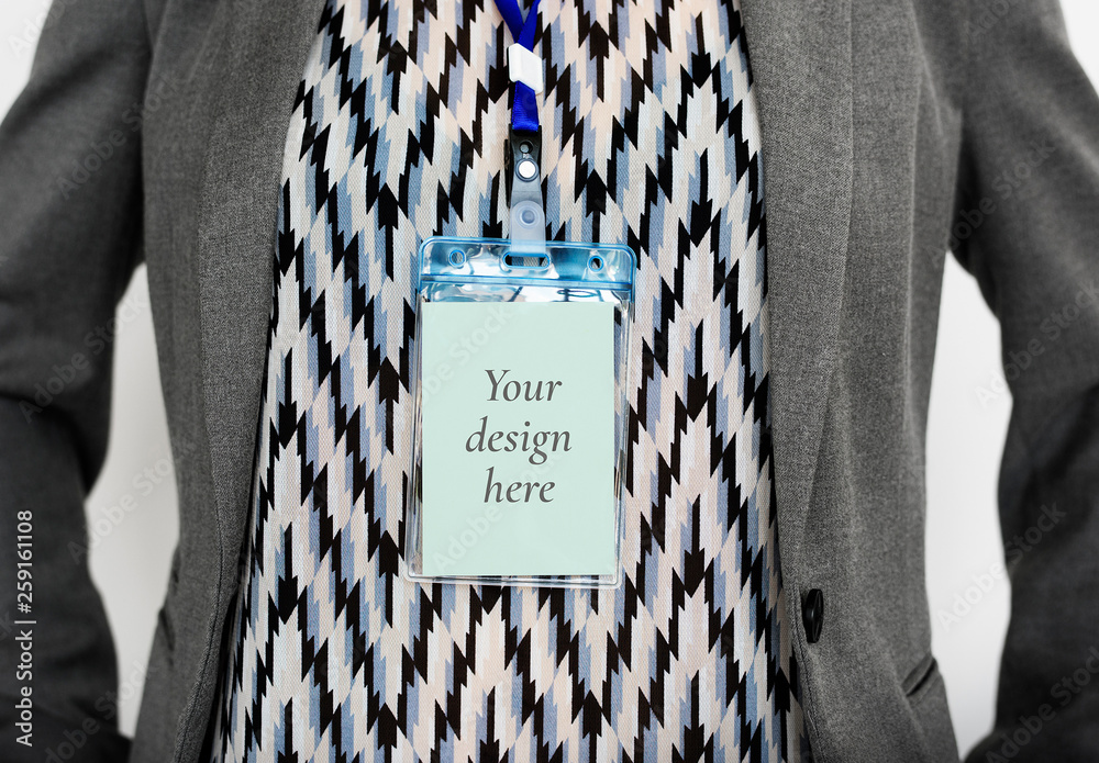 Business Person Wearing Employee ID Card Mockup Stock Template Adobe