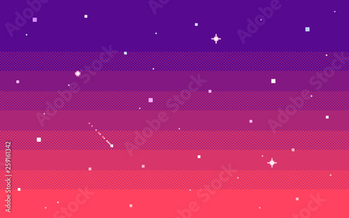 Fototapeta Pixel art star sky at evening. Vector background.