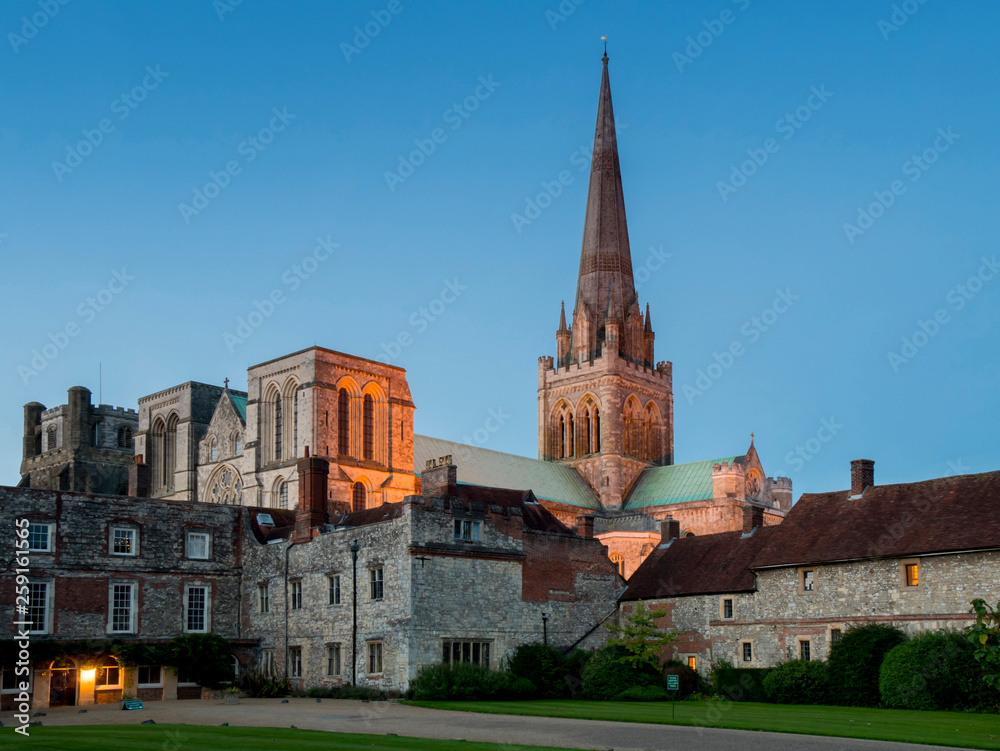 UK, England, Sussex, Chichester Cathedral dusk