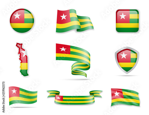 Togo flags collection. Vector illustration set flags and outline of the country.