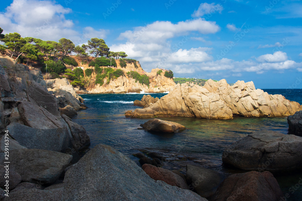 Beautiful view on sea coast of Costa Brava, Spain. Amazing nature landscape in Lloret de Mar
