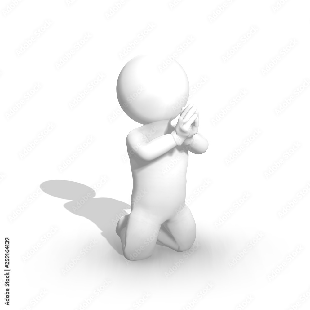 3D Man Kneeling and Praying. Illustration of a White 3D Character in ...