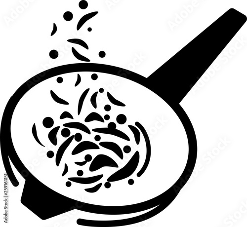 Icon wok pan and fried vegetables