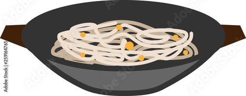 Colored icon wok pan and noodles