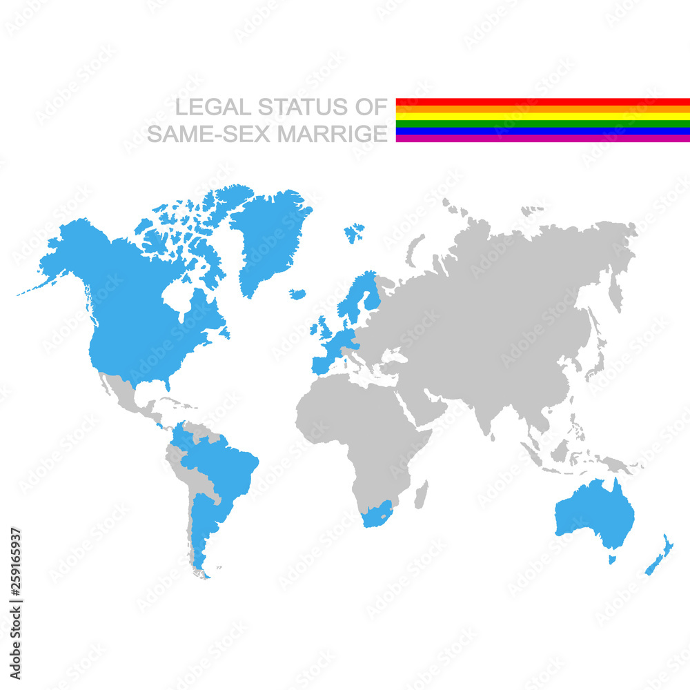 vector world map with Legal status of same-sex marriage