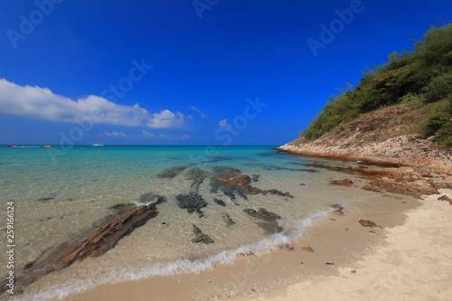 Beautiful deep blue sea and sky view of Hat Sai Kaew beach, Sattahip, Thailand