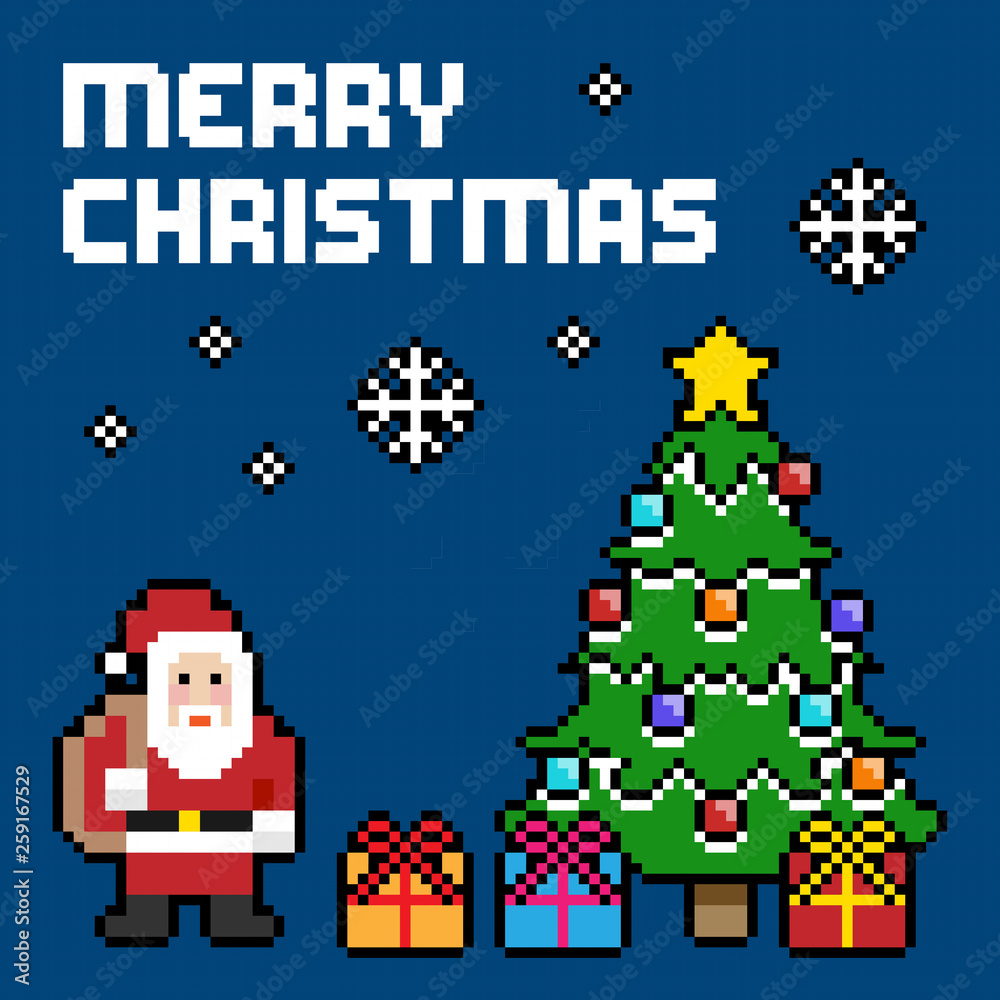 Merry Christmas Illustration. 8-bit Pixel Christmas Icons, Square. Merry Christmas Illustration. 8-bit Pixel Christmas Icons, Square.