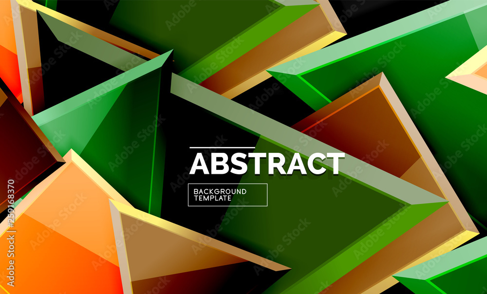 Glossy mosaic style geometric shapes - squares and triangles on black