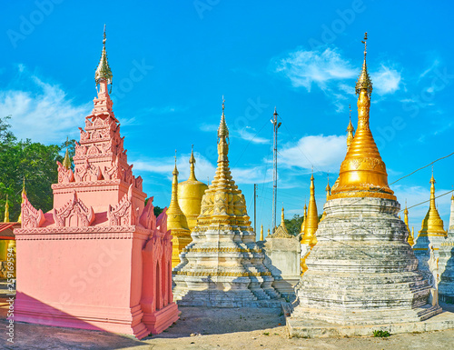 The ornate stupas of Nget Pyaw Taw Paya, Pindaya, Myanmar photo