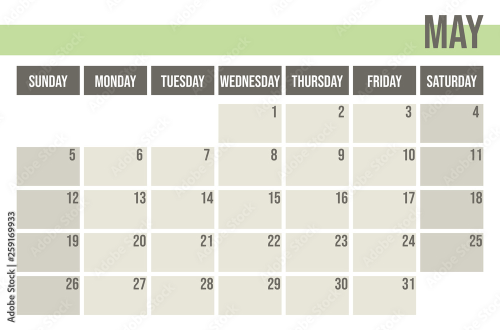 Calendar planner 2019. Monthly planner. May. Calendar planner 2019. Monthly planner. May.