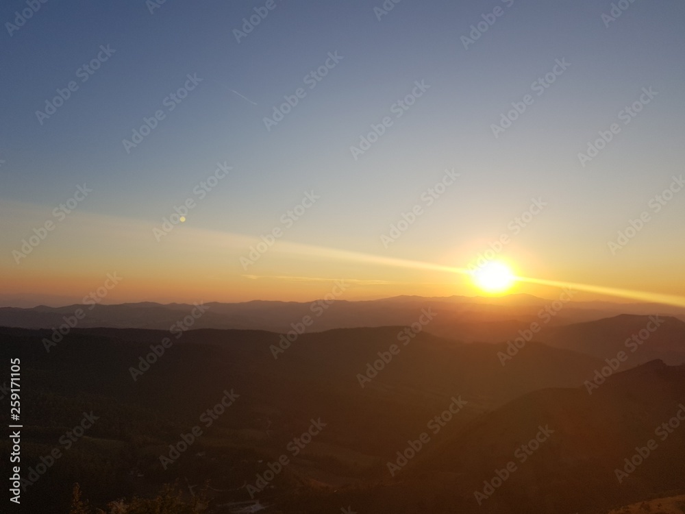 Panorama of the sunset between Tuscany and Umbria in Italy