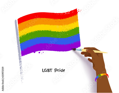 African american hand drawing rainbow LGBT flag