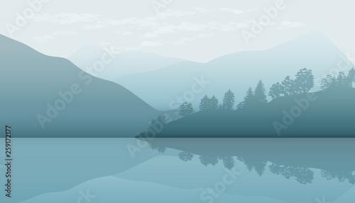 Landscape nature  background river and lake  mountains and coniferous  tropical forests