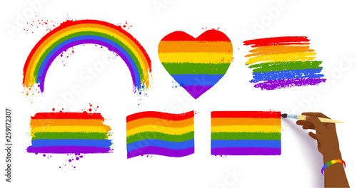 Hand drawing rainbow LGBT flag color symbols