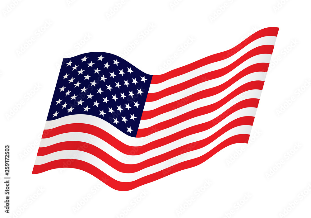 Fototapeta premium American flag. Waving flag of the United States of America. Wavy American Flag for Independence Day. USA flag icon.