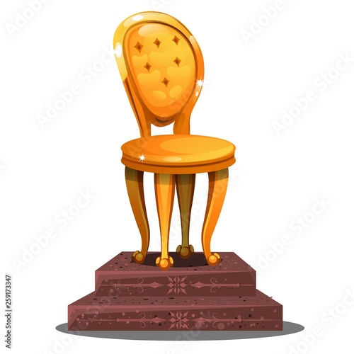 Golden statuette in the form of a vintage chair on a pedestal isolated on white background. Vector cartoon close-up illustration.
