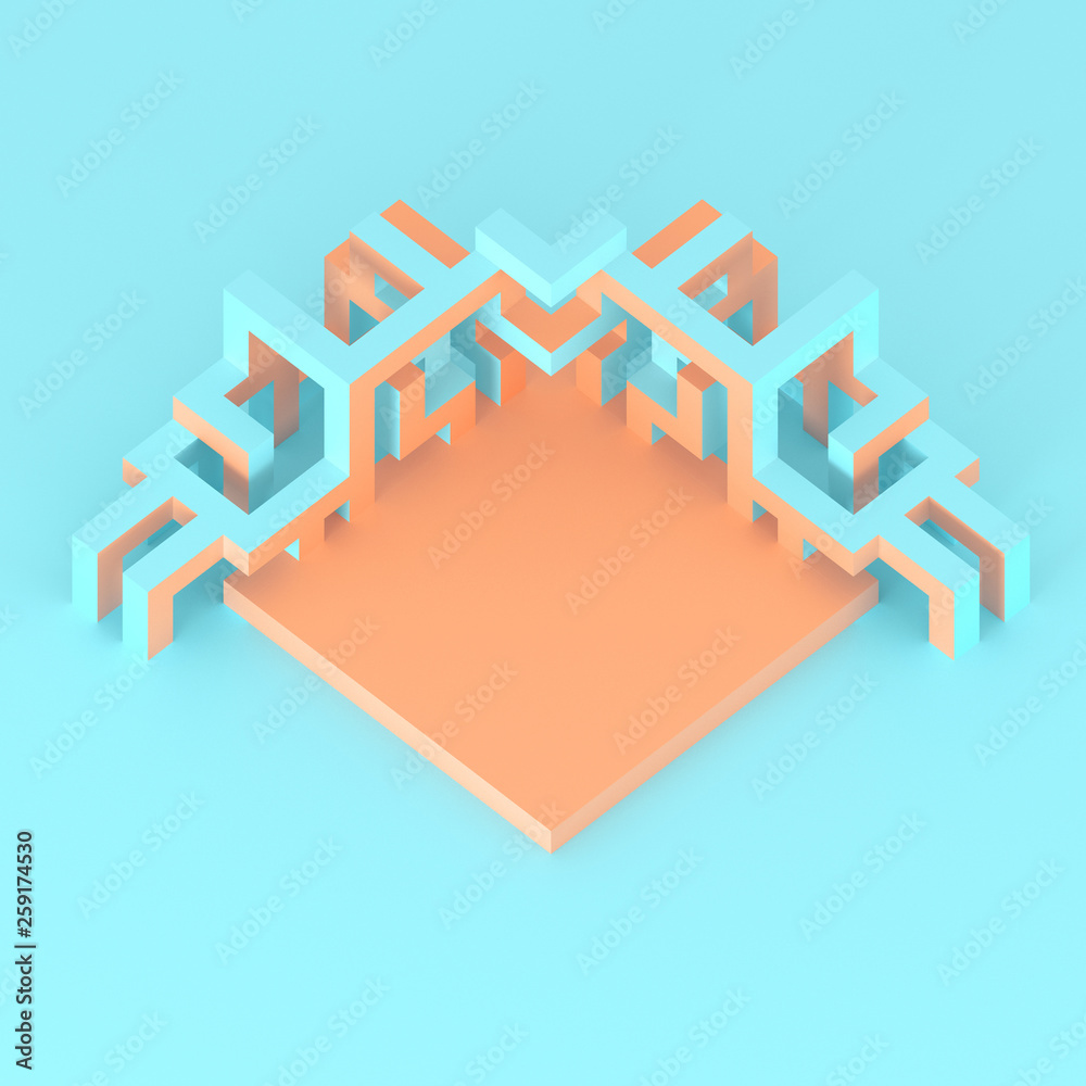 Abstract isometric arrangement of an expanding cube 3D illustration Abstract isometric arrangement of an expanding cube 3D illustration