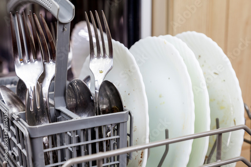 dirty dishes in the dishwasher