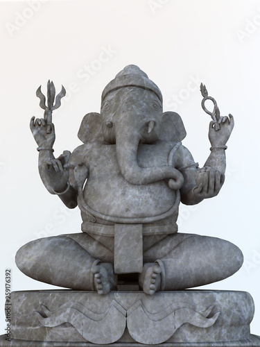 Lord Ganesh sculpture, Ganesha Hindu statue of ganpati, Made of mood and stone. 3d illustration.