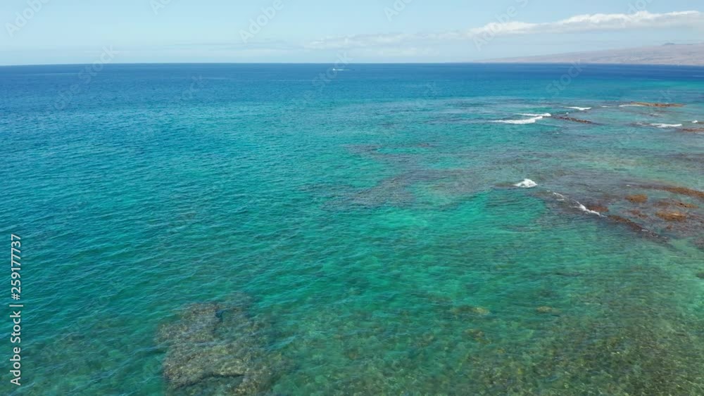 Hawaii Aerial Flying Out Over Ocean And Reef Sunny Day Hawaii Aerial Flying Out Over Ocean And Reef Sunny Day