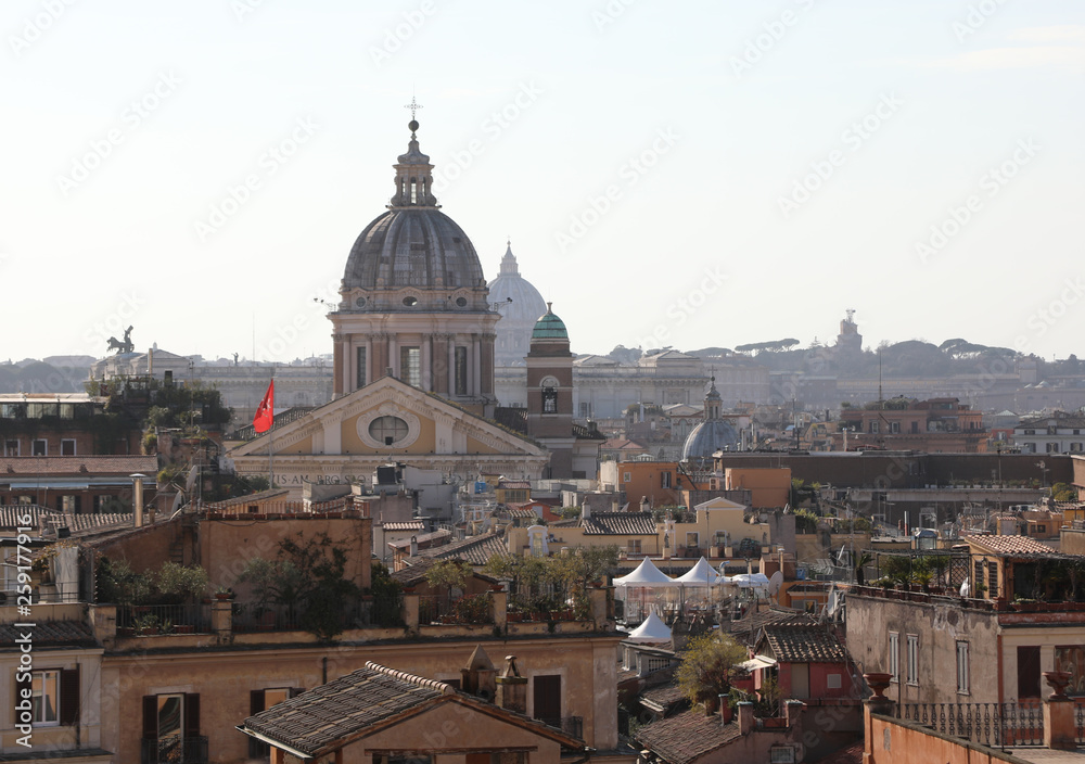 many roofs and dome in Rome Italy