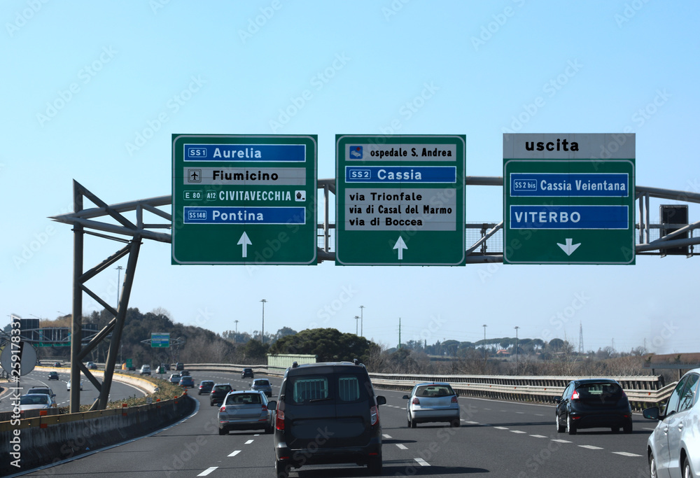 road junction in the italian highway and indications to ROME and