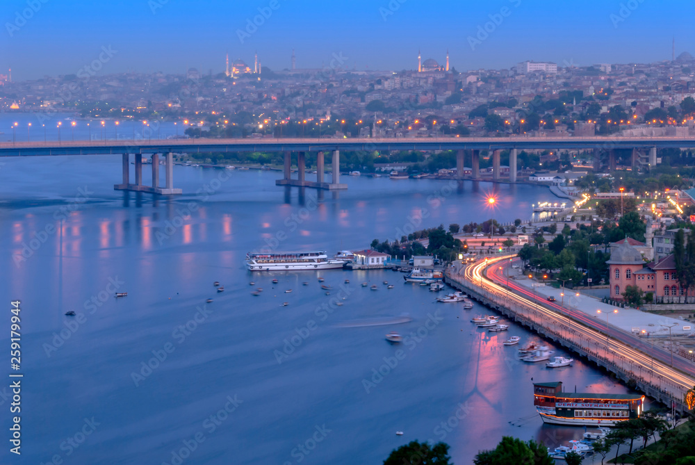 Naklejka premium Istanbul, Turkey, 23 May 2006: Golden Horn, Halic, Eyup, Pierloti