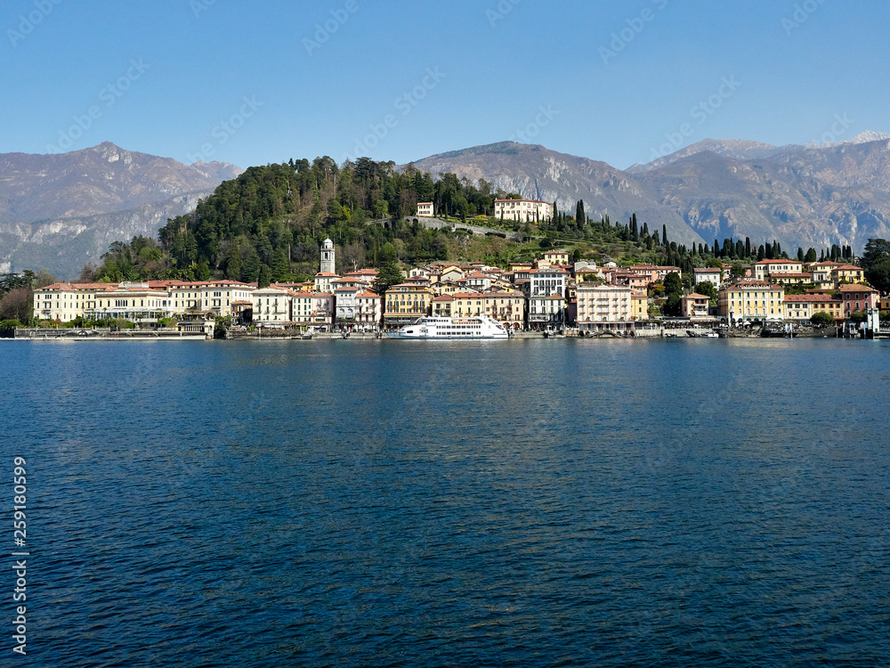 Bellagio, Italy  March 30 2019 Frontal Lanscape view of  Bellagio Town