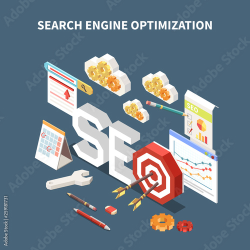 Isometric Isolated Web SEO Composition