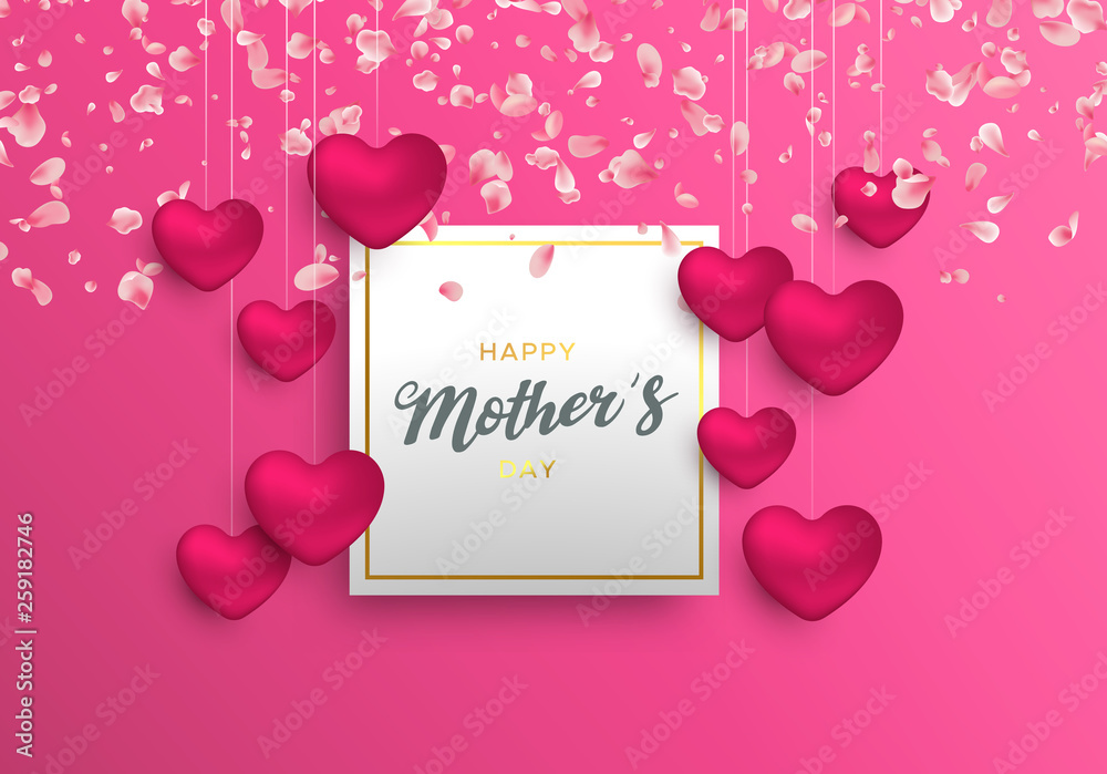 Mothers Day card with pink hearts and petals Mothers Day card with pink hearts and petals