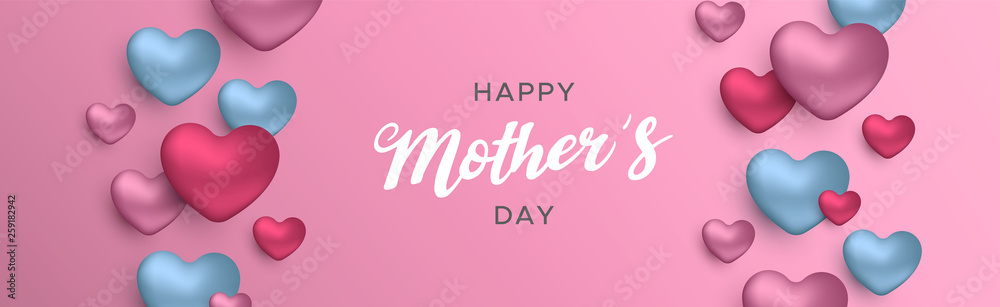 Mothers Day banner of pink hearts for mom love