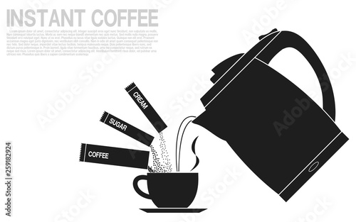 Single color icon of instant coffee making process