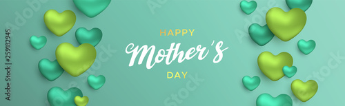 Mothers Day banner of green hearts for mom love