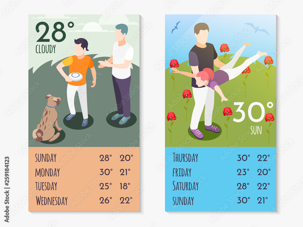 Time Together Isometric Weather App Composition Set