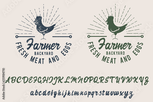 Farmer. Backyard support. Script hand made font. Fresh food, natural, chicken. Hand made logo.