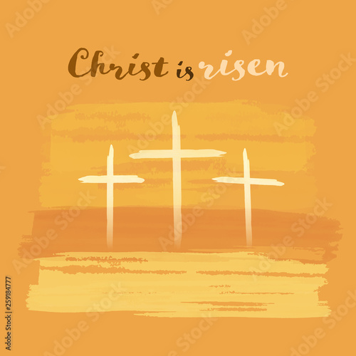 Christian worship and praise. Crosses in watercolor style. Text : Christ is risen