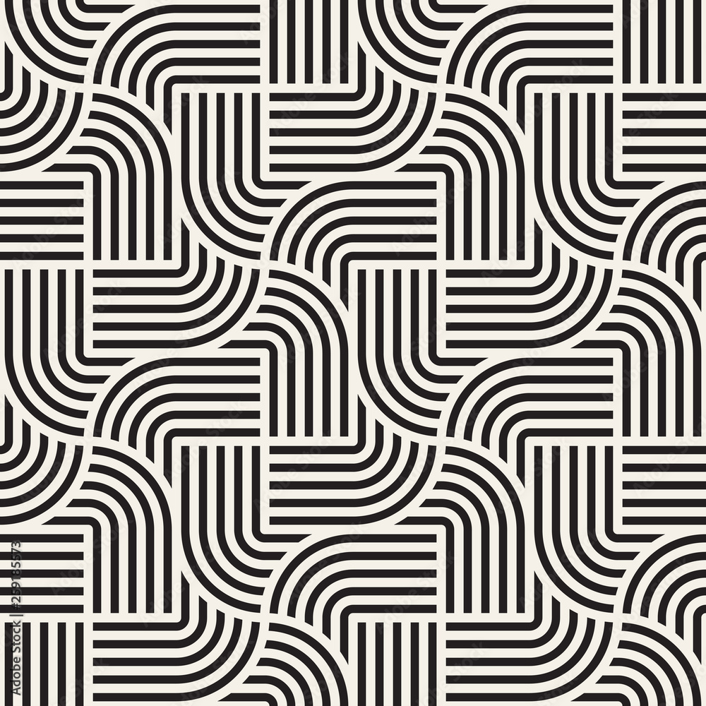Vector seamless interlacing lines pattern. Modern abstract background. Repeating geometric rounded stripes design.