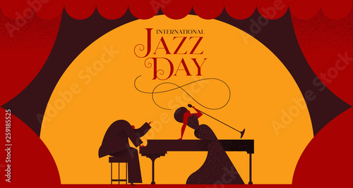 Jazz Day card of woman singer and piano player