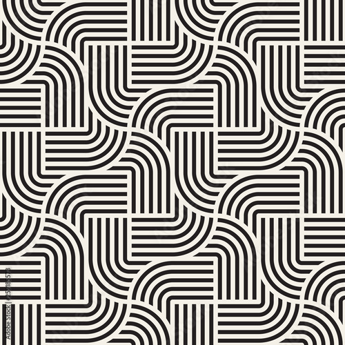 Vector seamless interlacing lines pattern. Modern abstract background. Repeating geometric rounded stripes design.
