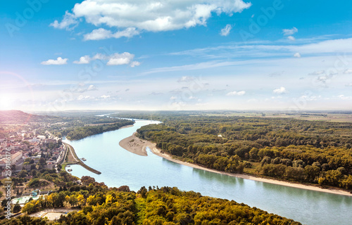 View from the Braunsberg Hainburg an der Donau along the Danube and the Nationalpark Donau-Auen photo