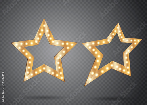 Star with lights isolated. Luxury vector illustration of golden star with shine light bulbs