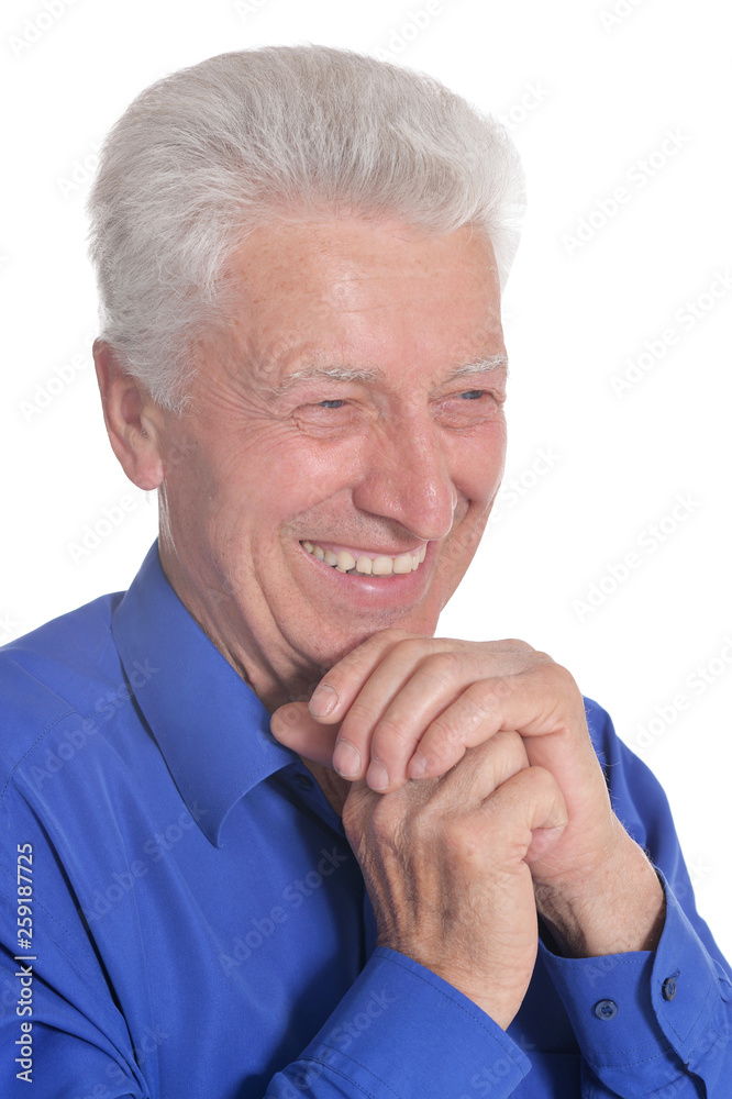 Close up portrait of senior man on white background Close up portrait of senior man on white background