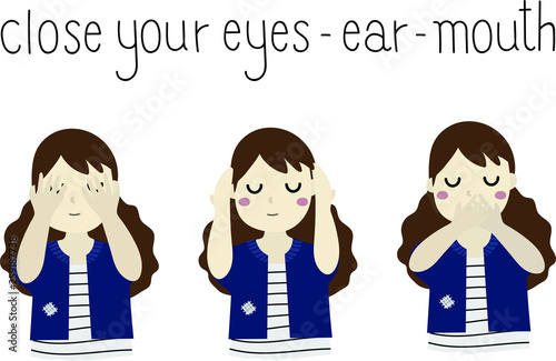 close your eyes, ears. mouth