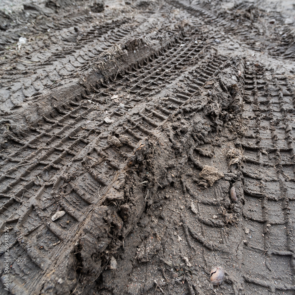 Impassable road with traces of heavy machinery Impassable road with traces of heavy machinery