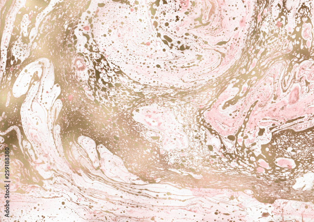 Fototapeta premium Contemporary painting. Abstraction. Unique hand painted image for creative design of posters, wallpapers. Modern piece of art. Mixed media artwork. Unusual artistic style. Bronze and pink paints.