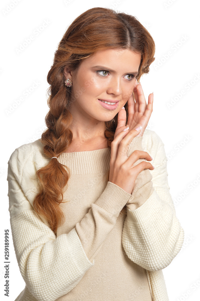 Portrait of beautiful woman with braids posing isolated on white Portrait of beautiful woman with braids posing isolated on white