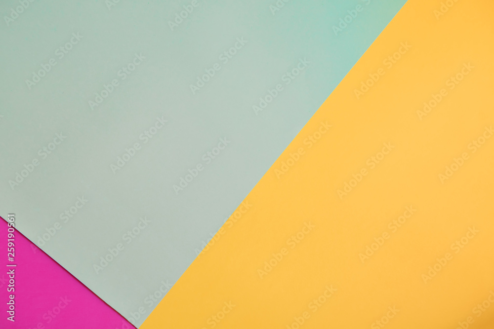 three-color paper background with geometric shapes: light green, pink and yellow, pop culture three-color paper background with geometric shapes: light green, pink and yellow, pop culture