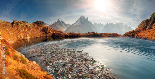 Alpine peaks and trash of civilization