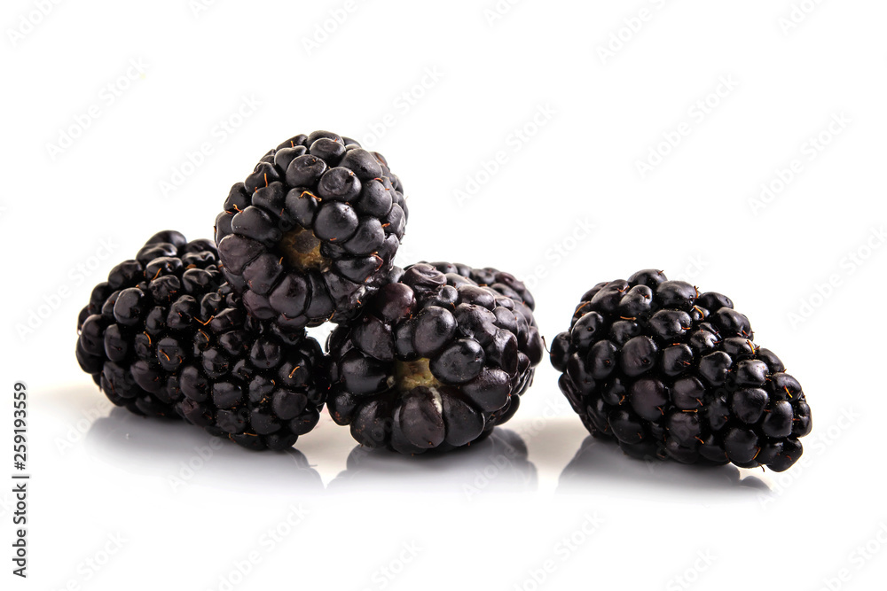 Closeup shot of fresh blackberries. Isolated on white Closeup shot of fresh blackberries. Isolated on white